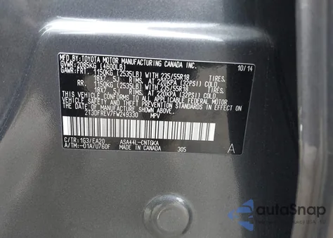 2015 Toyota Rav4 Limited z USA, uszkodzony, nr VIN 2T3DFREV7FW249330